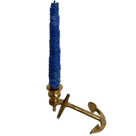 Candle Stick Brass Anchor Heavy Metal Nautical Beach Boat Decor 6" Long Solid - Picture 3 of 7